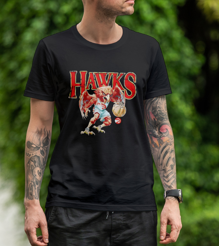 Atlanta Hawks Fierce Dribbling Cartoon Bird In NBA Jersey T-Shirt