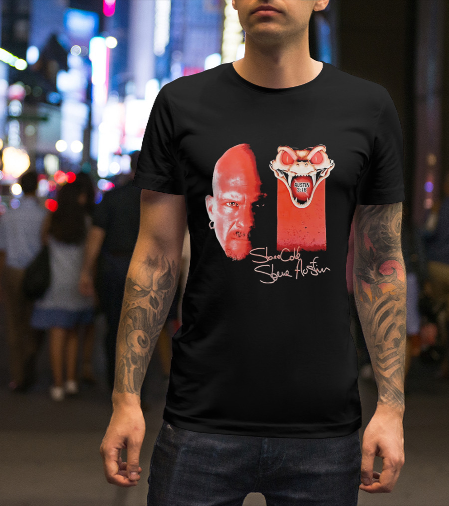 Austin 3 16 Stone Cold Steve Red Rattlesnake Head Signature T-Shirt