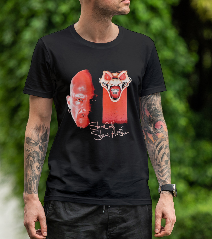 Austin 3 16 Stone Cold Steve Red Rattlesnake Head Signature T-Shirt
