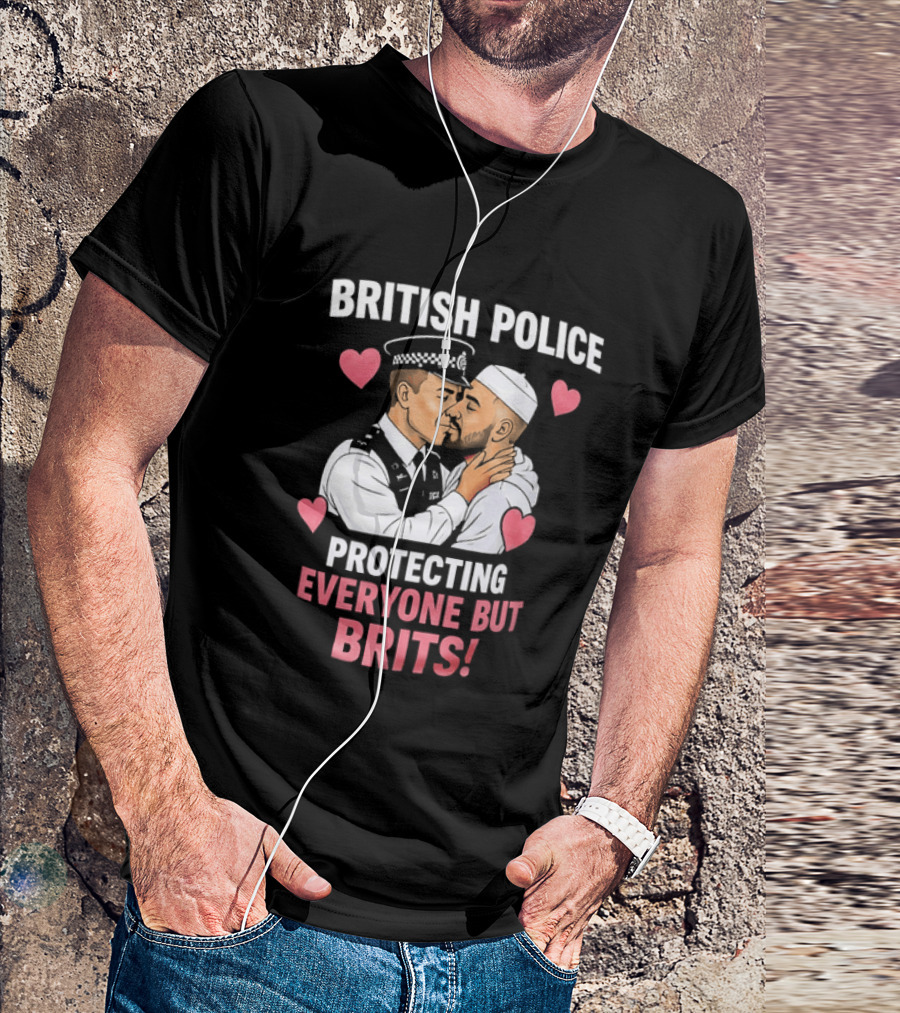 British Police Protecting Everyone But Brits Kissing Illustration With Hearts T-Shirt