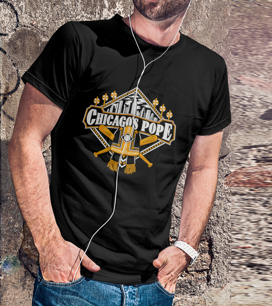 Chicago's Pope Baseball Crossed Bats City Skyline T-Shirt