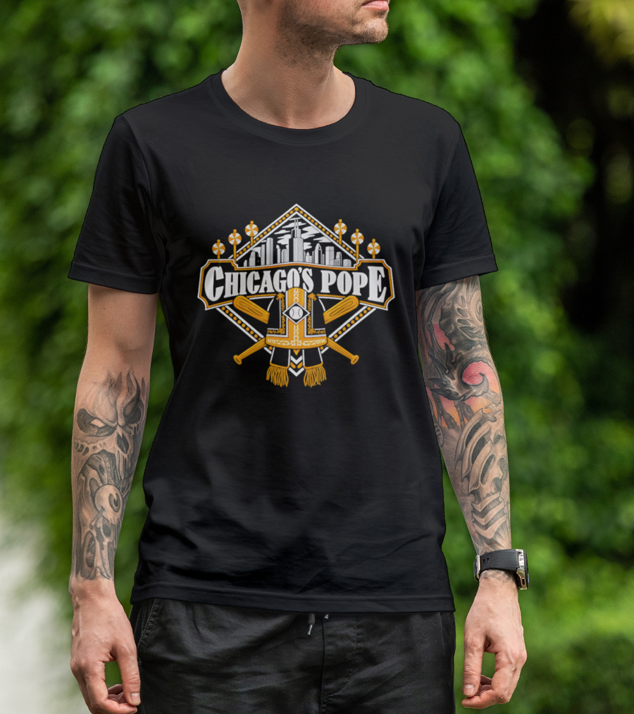 Chicago's Pope Baseball Crossed Bats City Skyline T-Shirt