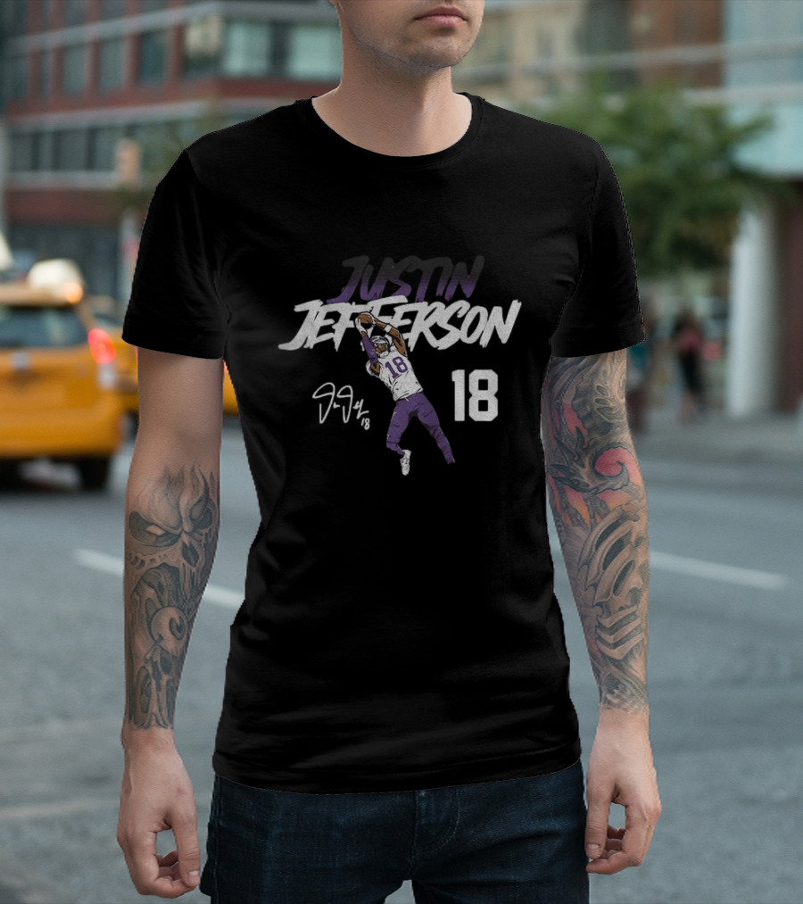 Justin Jefferson 18 Minnesota Vikings Football Star Catch NFL Player Signature T-Shirt