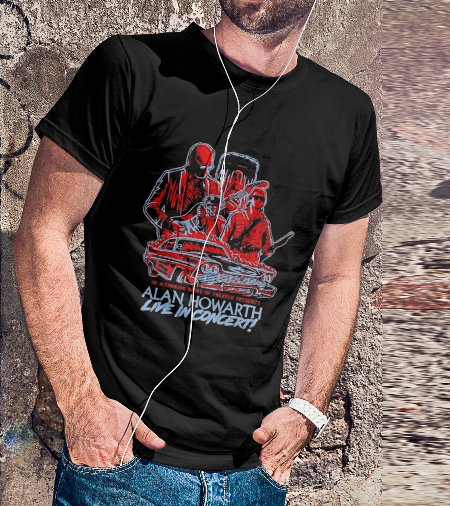 The Mahoning Drive In Theater Presents Alan Howarth Live Concert Horror Characters Flaming Car T-Shirt