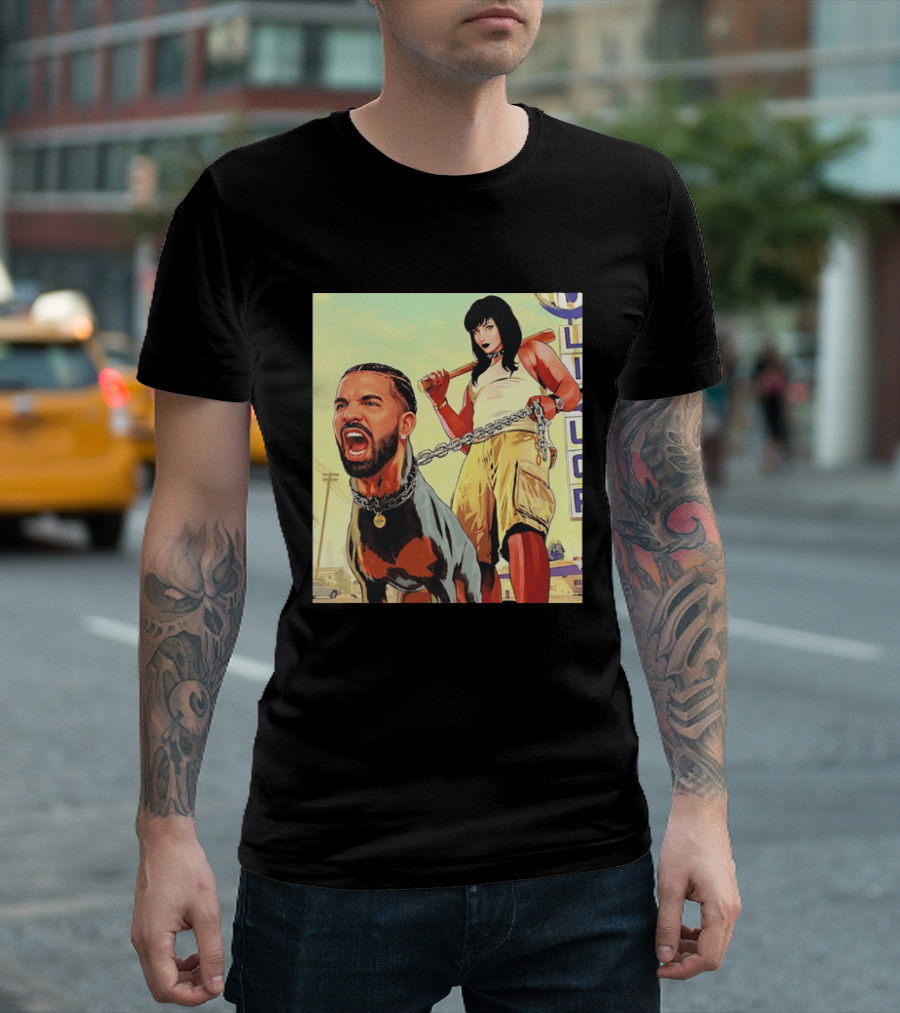 Drake Dog Head Chained To Goth Girl Art Cartoon T-Shirt