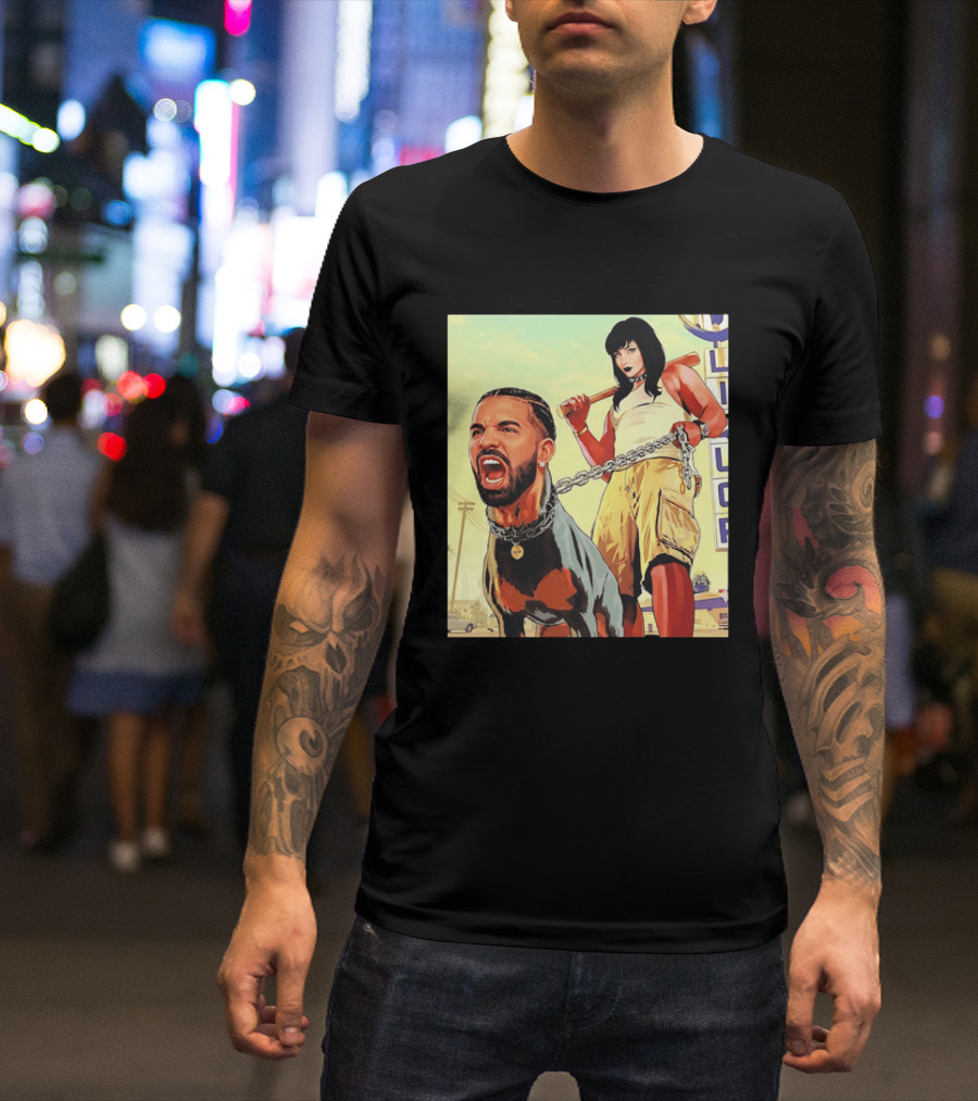 Drake Dog Head Chained To Goth Girl Art Cartoon T-Shirt