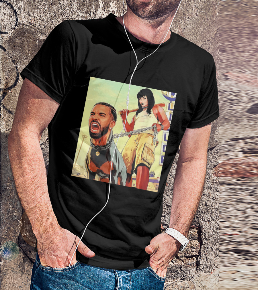 Drake Dog Head Chained To Goth Girl Art Cartoon T-Shirt