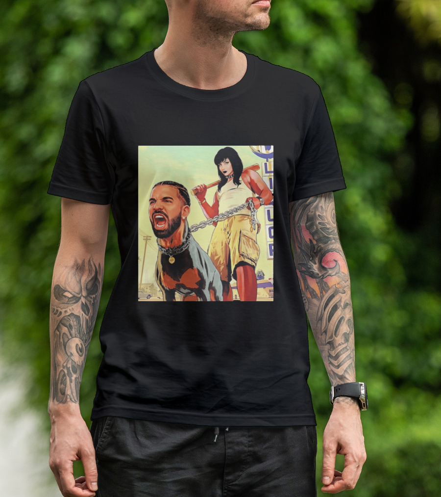 Drake Dog Head Chained To Goth Girl Art Cartoon T-Shirt