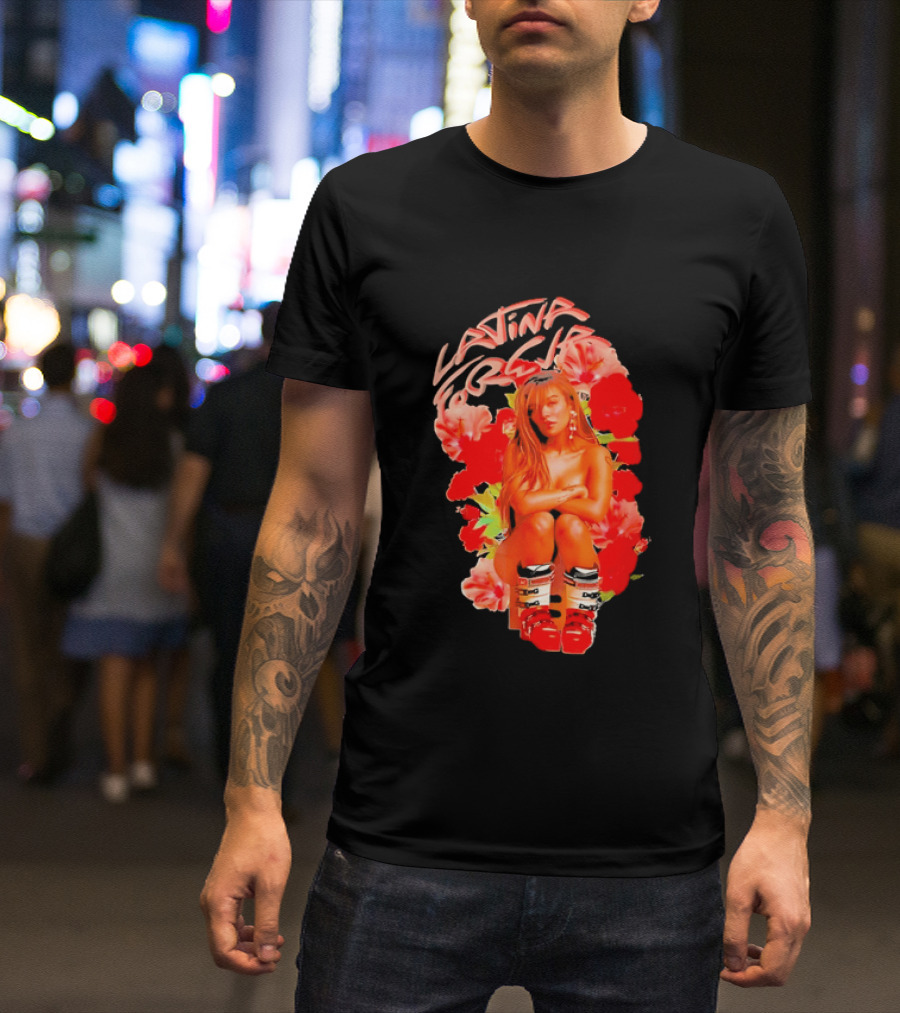 Latina Forever Woman Surrounded By Red Hibiscus With Ski Boots T-Shirt