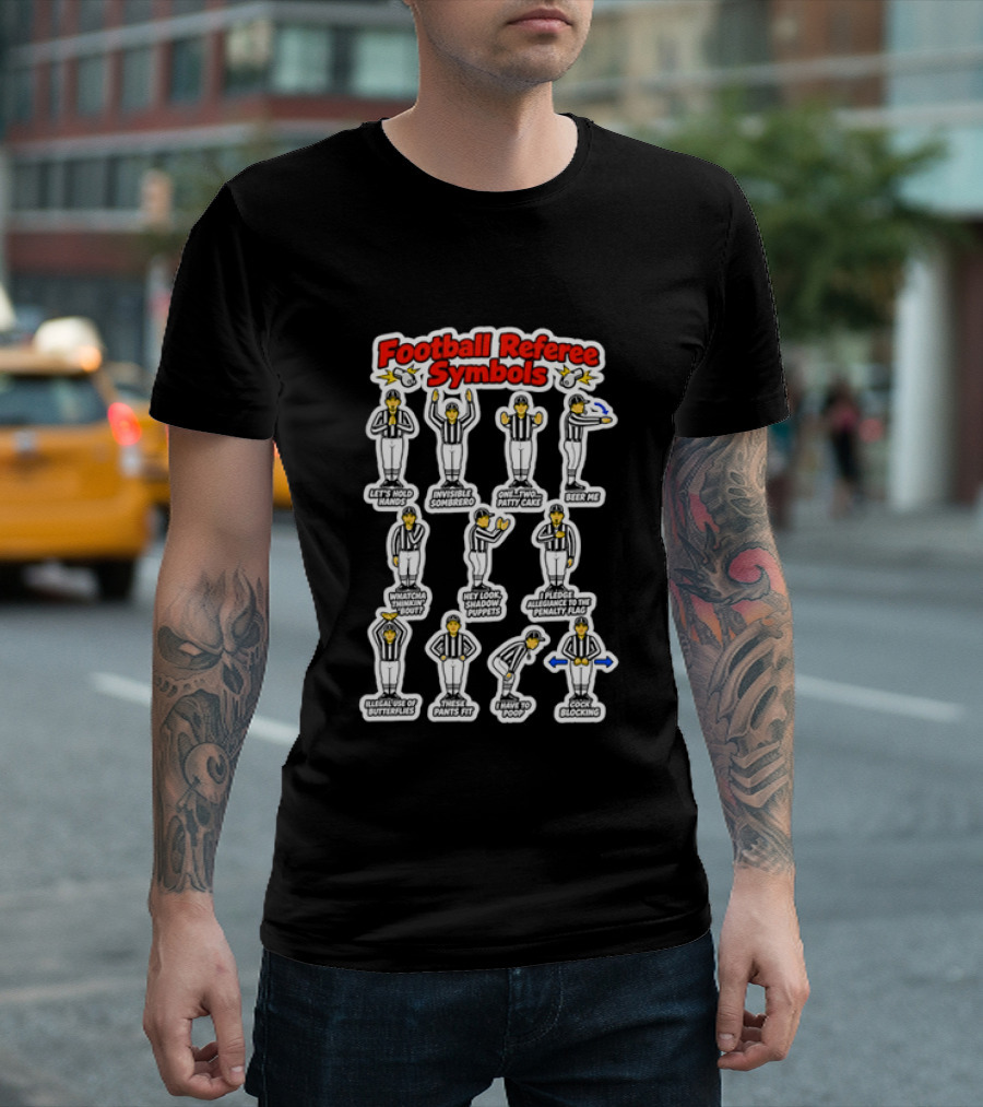 Football Referee Symbols Cartoon Referees Making Hand Signals T-Shirt