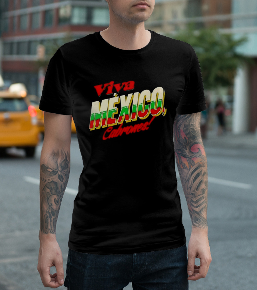 Viva México Cabrones Tricolor 3D Block Lettering T-Shirt