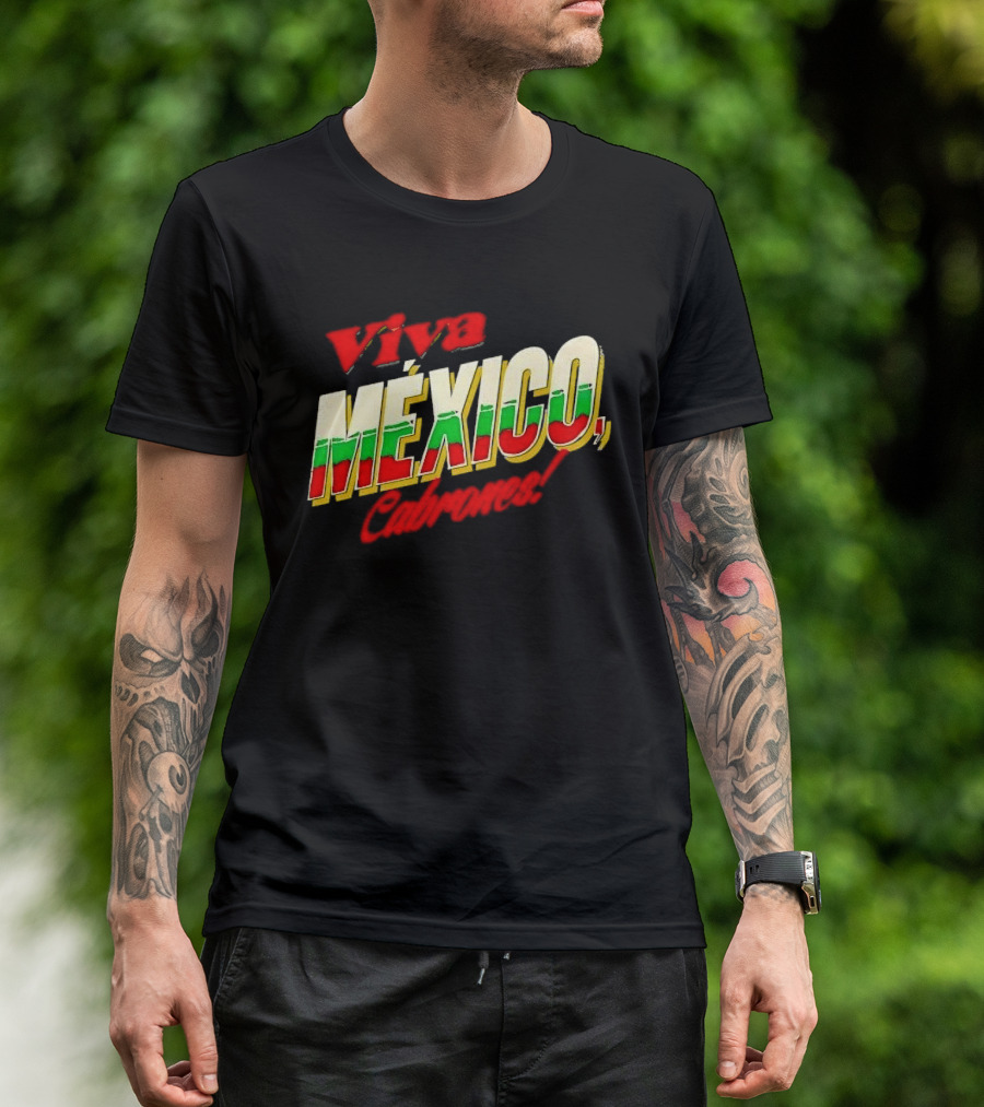 Viva México Cabrones Tricolor 3D Block Lettering T-Shirt