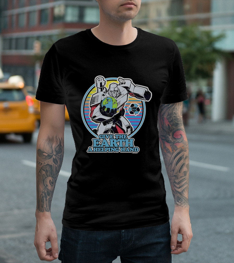 Give The Earth A Helping Hand Megatron With Recycling Symbol Transformers T-Shirt