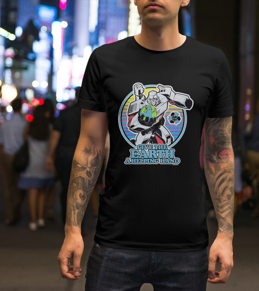 Give The Earth A Helping Hand Megatron With Recycling Symbol Transformers T-Shirt