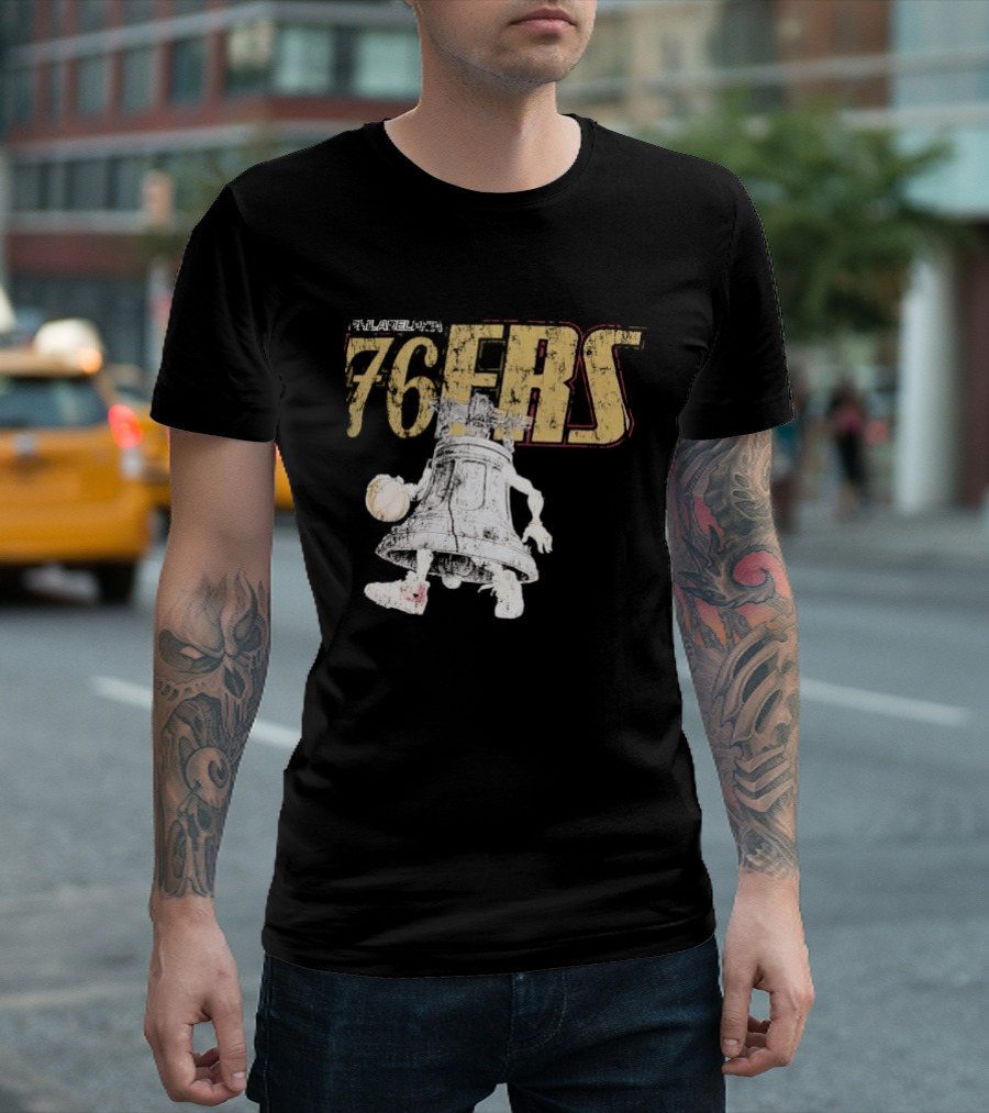 Philadelphia 76ers Distressed Liberty Bell Dribbling Basketball T-Shirt