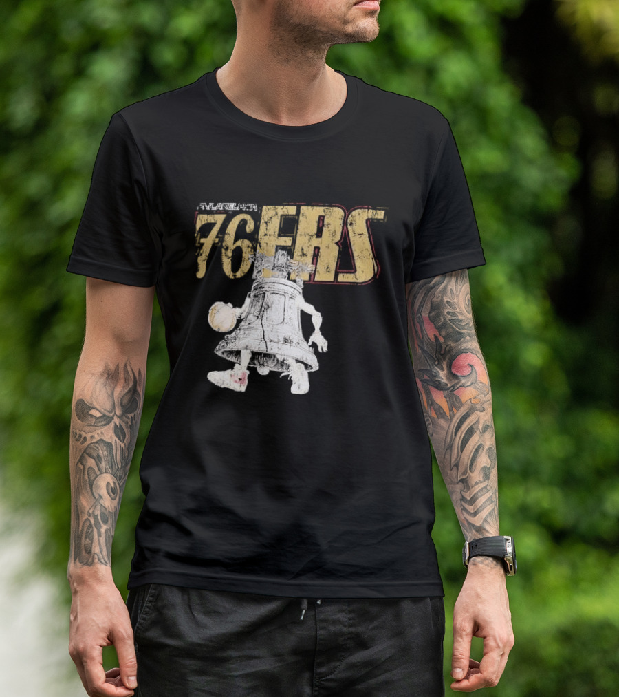 Philadelphia 76ers Distressed Liberty Bell Dribbling Basketball T-Shirt