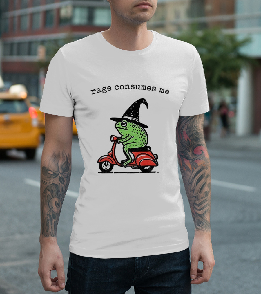 Rage Consumes Me Angry Wizard Frog Riding Scooter T-Shirt