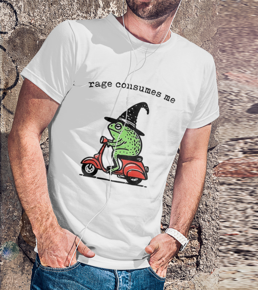 Rage Consumes Me Angry Wizard Frog Riding Scooter T-Shirt