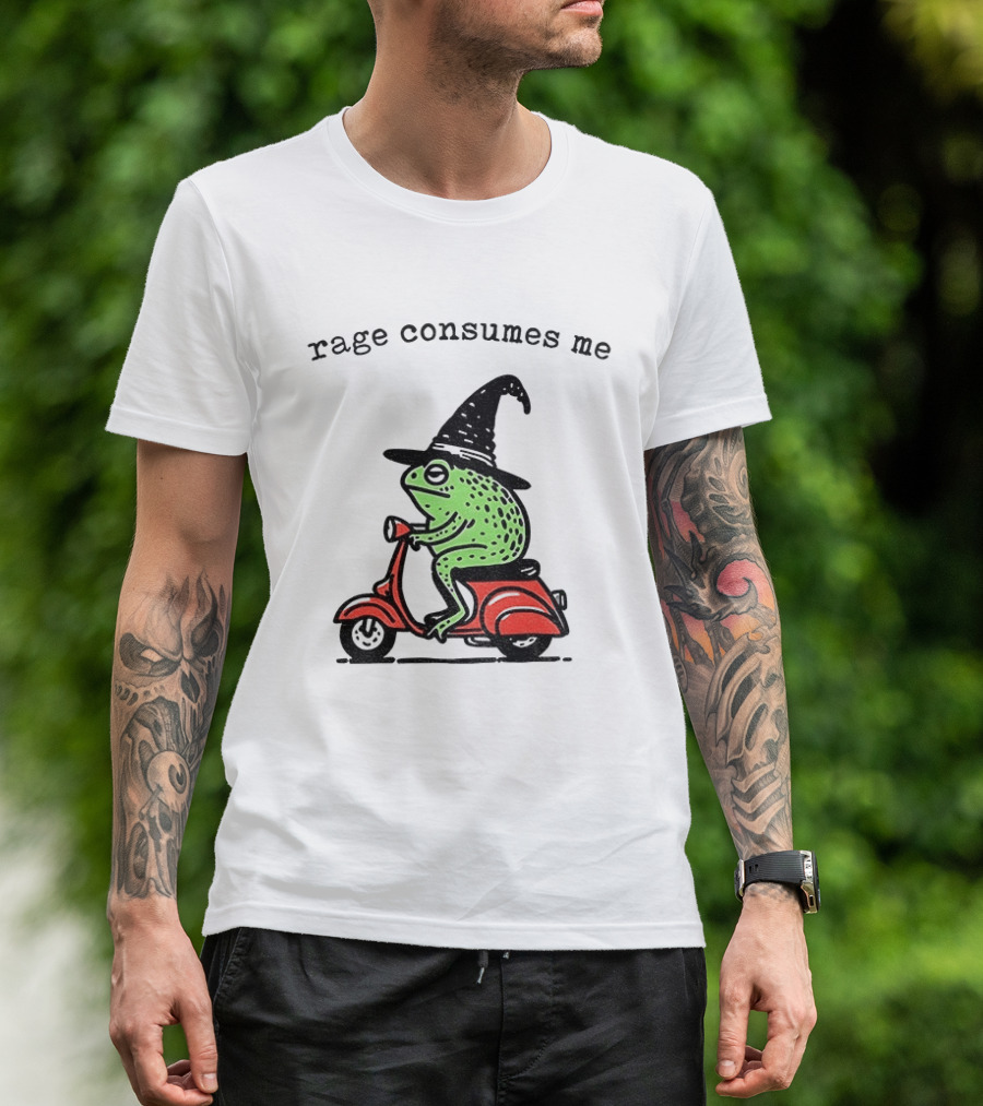 Rage Consumes Me Angry Wizard Frog Riding Scooter T-Shirt