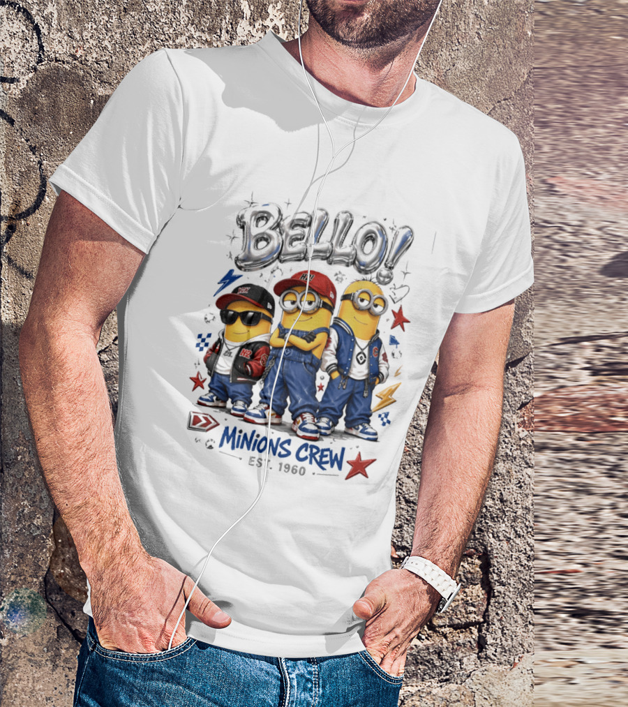 Bello Minions Crew Est 1960 Hip Hop Style Graphic With Stars And Lightning Bolts T-Shirt