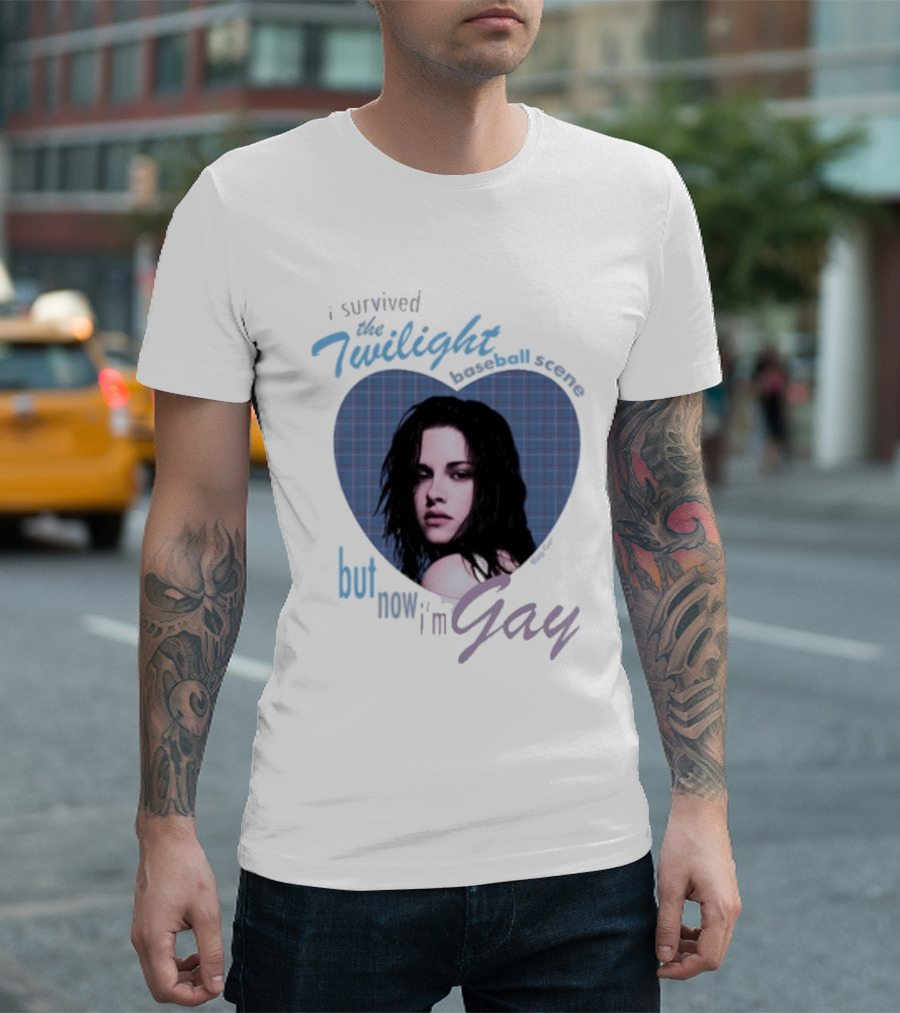I Survived The Twilight Baseball Scene But Now I'm Gay Twilight Baseball Scene With Iconic Character In Heart Frame T-Shirt