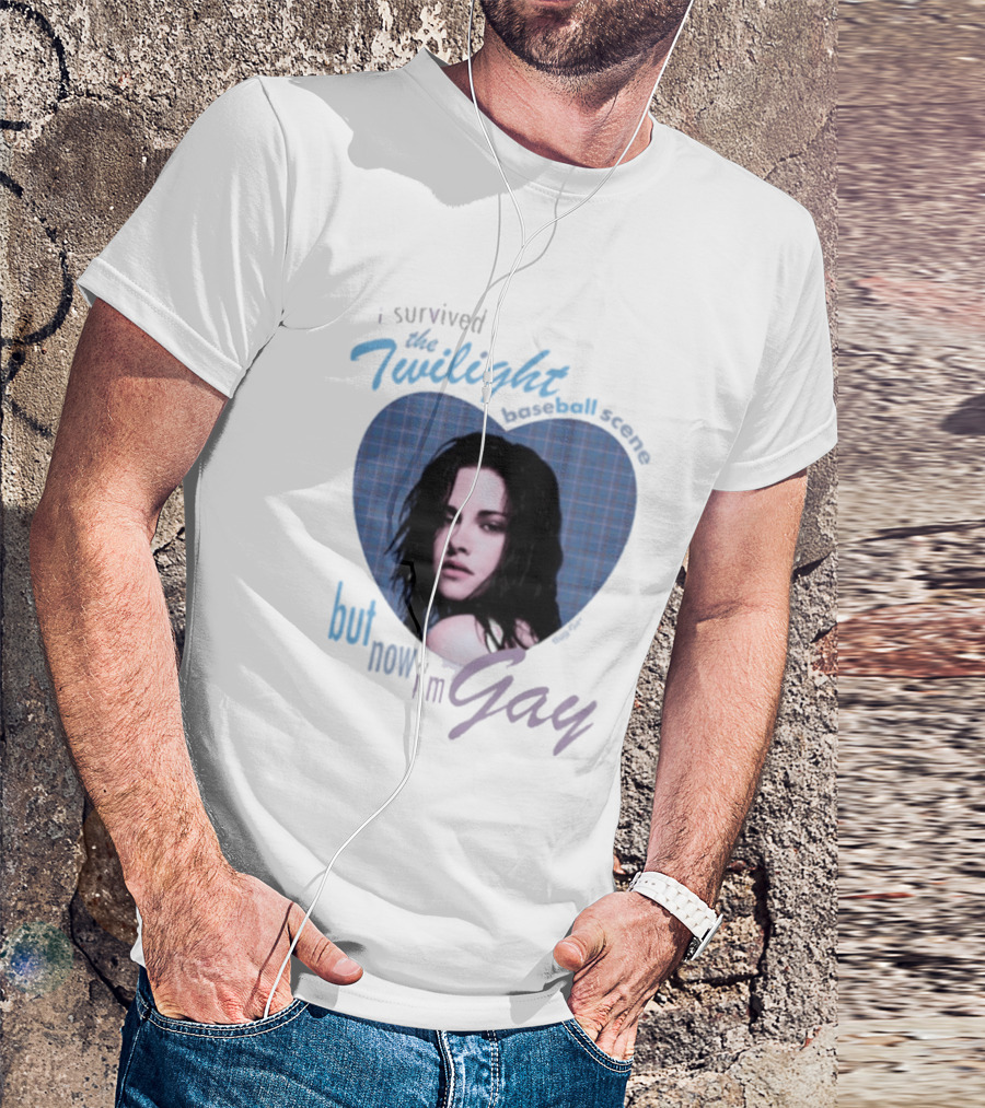 I Survived The Twilight Baseball Scene But Now I'm Gay Twilight Baseball Scene With Iconic Character In Heart Frame T-Shirt