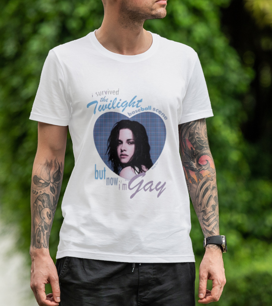 I Survived The Twilight Baseball Scene But Now I'm Gay Twilight Baseball Scene With Iconic Character In Heart Frame T-Shirt