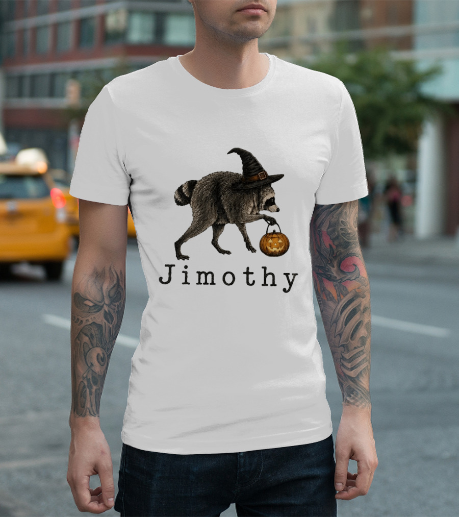 Jimothy Raccoon Witch Hat Pumpkin Candy Bucket T-Shirt