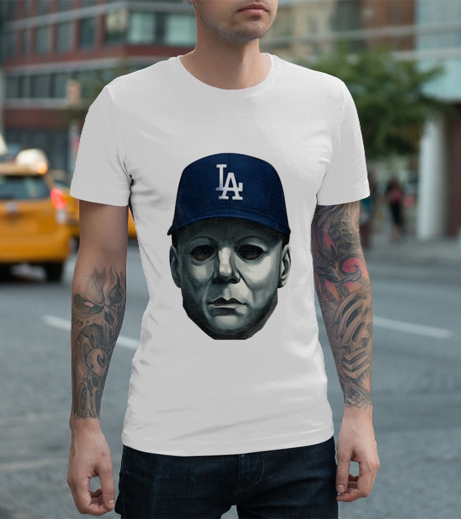 Michael Myers LA Dodgers Cap Halloween Horror T-Shirt