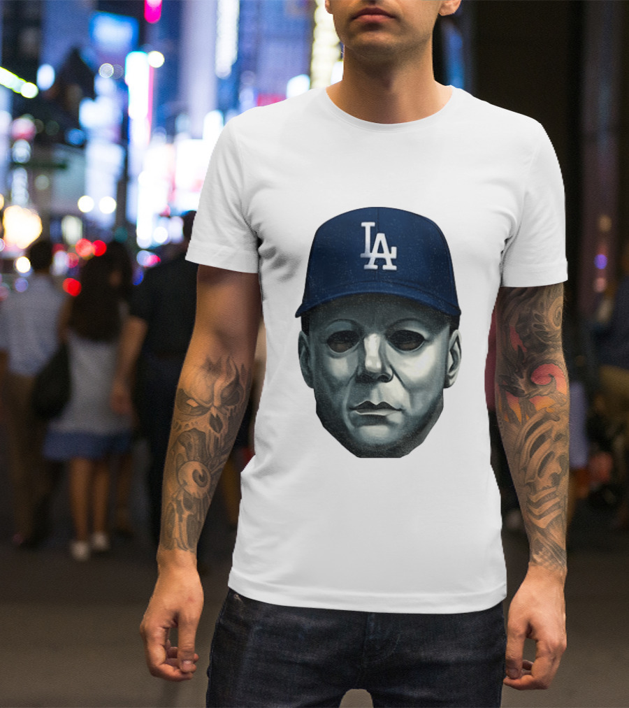 Michael Myers LA Dodgers Cap Halloween Horror T-Shirt