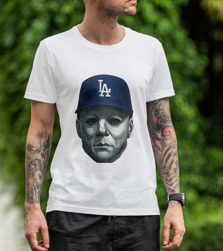 Michael Myers LA Dodgers Cap Halloween Horror T-Shirt