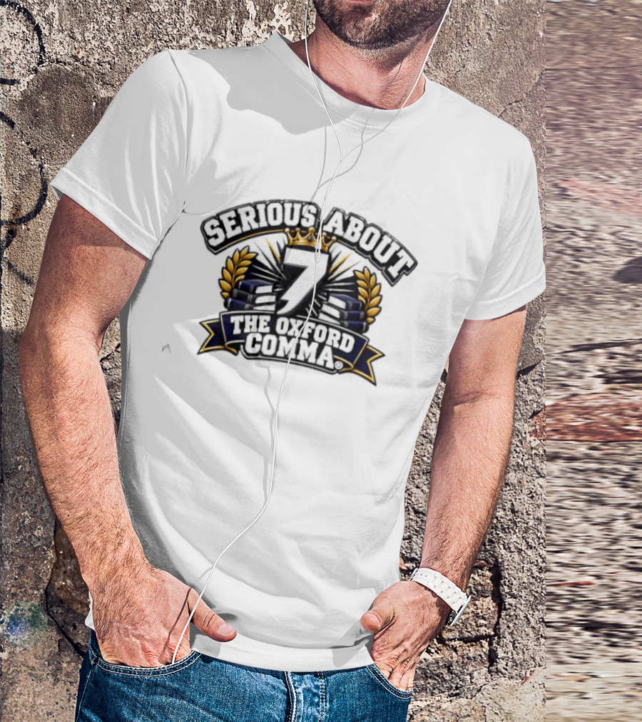 Serious About The Oxford Comma Crown Laurel Lightning T-Shirt