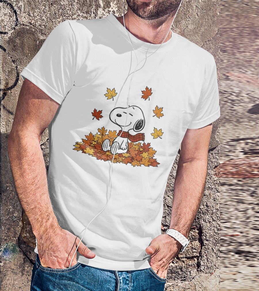 Snoopy Peanuts Autumn Leaves Fall Sitting Relaxing Scarf T-Shirt