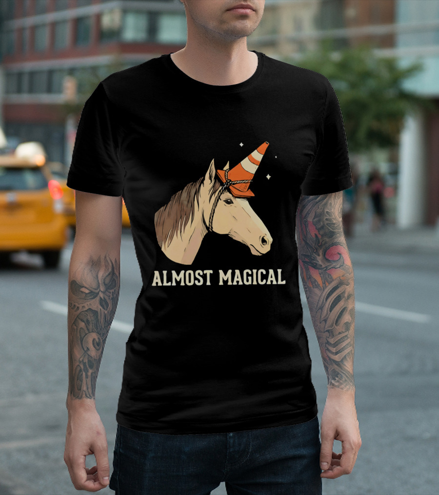 Almost Magical Horse With Traffic Cone Hat T-Shirt