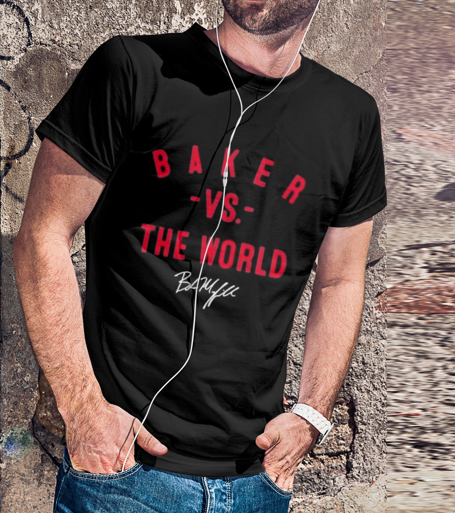 Baker Vs The World Red Curved Block Mayfield Signature T-Shirt