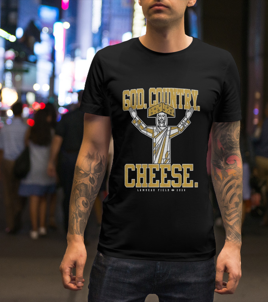 God Country Cheese Lambeau Field 2026 Jesus Statue Wearing Cheesehead T-Shirt