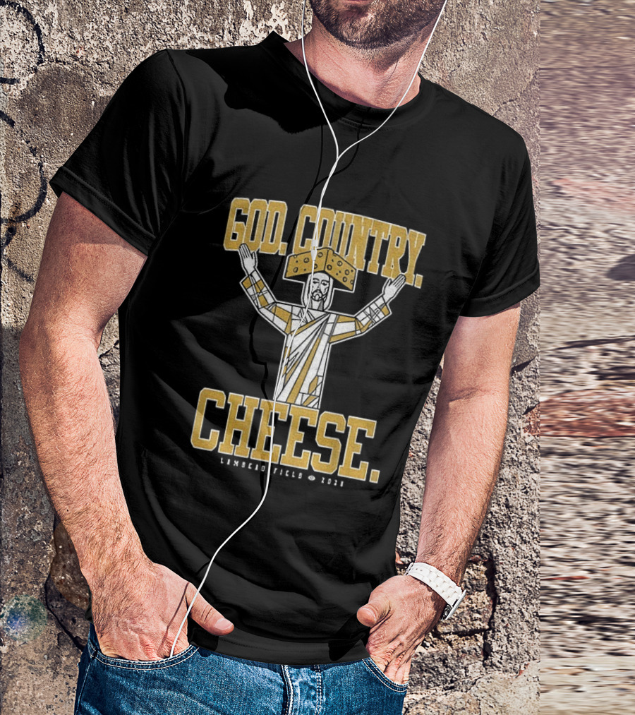 God Country Cheese Lambeau Field 2026 Jesus Statue Wearing Cheesehead T-Shirt