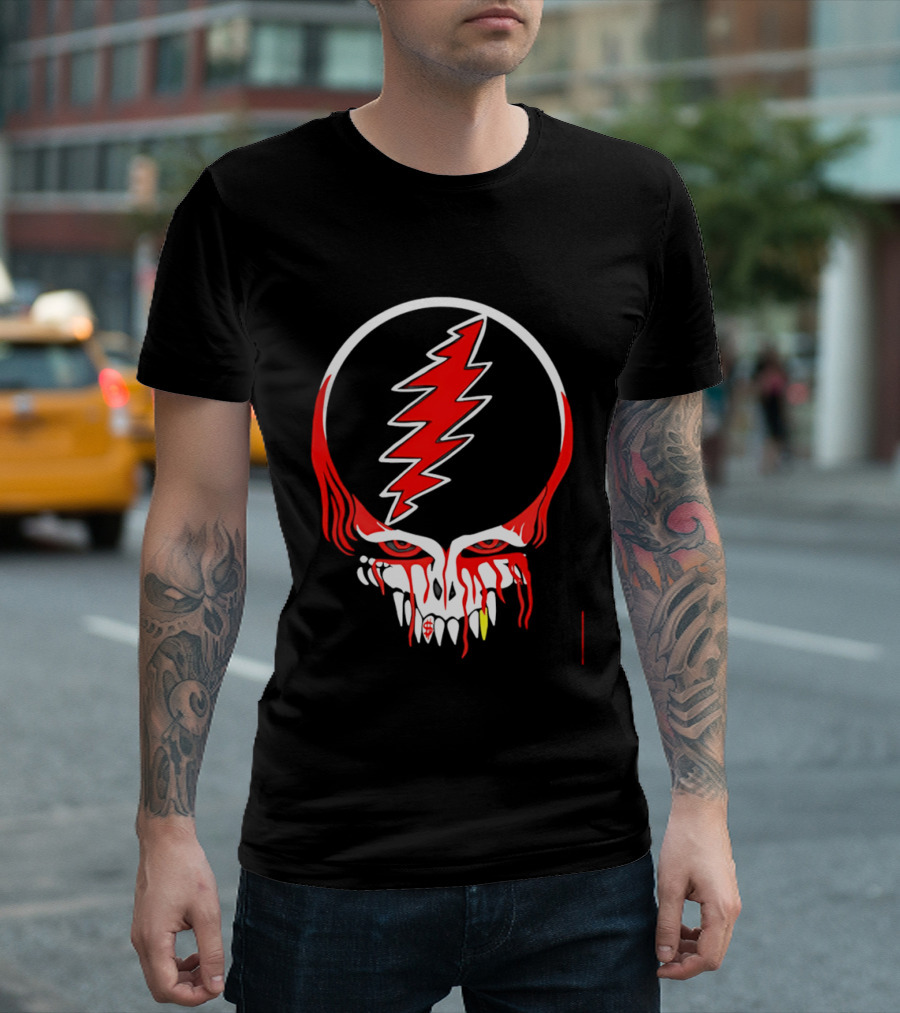Grateful Dead Steal Your Face Skull Lightning Punk Rock Red White T-Shirt