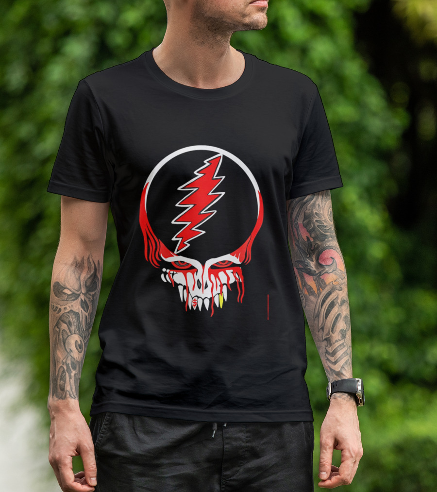 Grateful Dead Steal Your Face Skull Lightning Punk Rock Red White T-Shirt