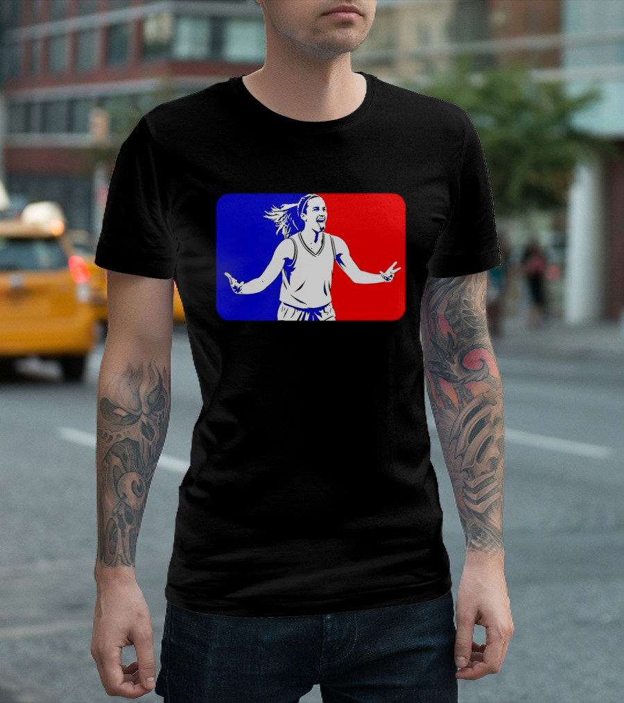 Caitlin Clark Basketball Player Silhouette In Iconic Red And Blue T-Shirt