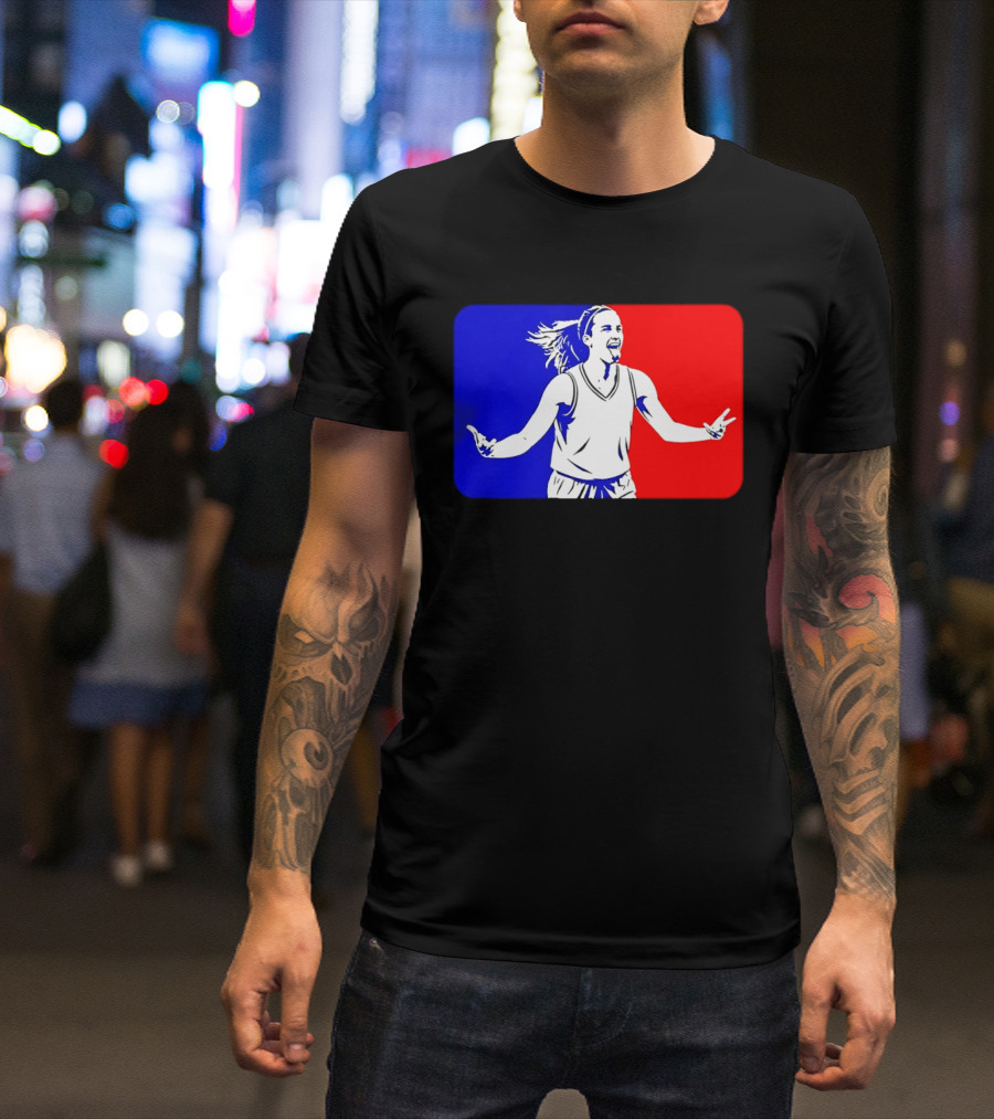 Caitlin Clark Basketball Player Silhouette In Iconic Red And Blue T-Shirt