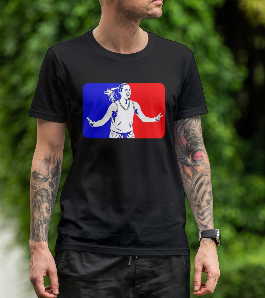 Caitlin Clark Basketball Player Silhouette In Iconic Red And Blue T-Shirt