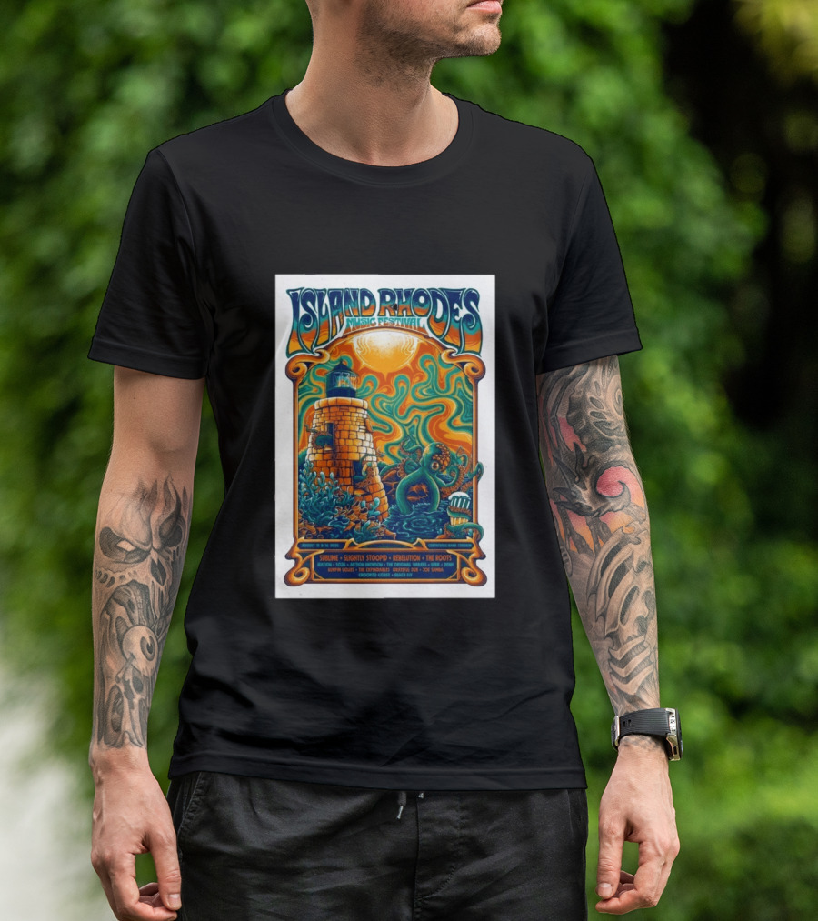 Island Rhodes Music Festival 2026 Lighthouse Octopus Art Pawtucket Rhode Island Sublime Slightly Stoopid August 15 16 T-Shirt