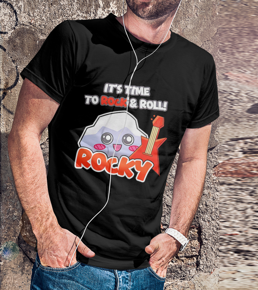It's Time To Rock And Roll Rocky Rock With Guitar Cute Cartoon T-Shirt