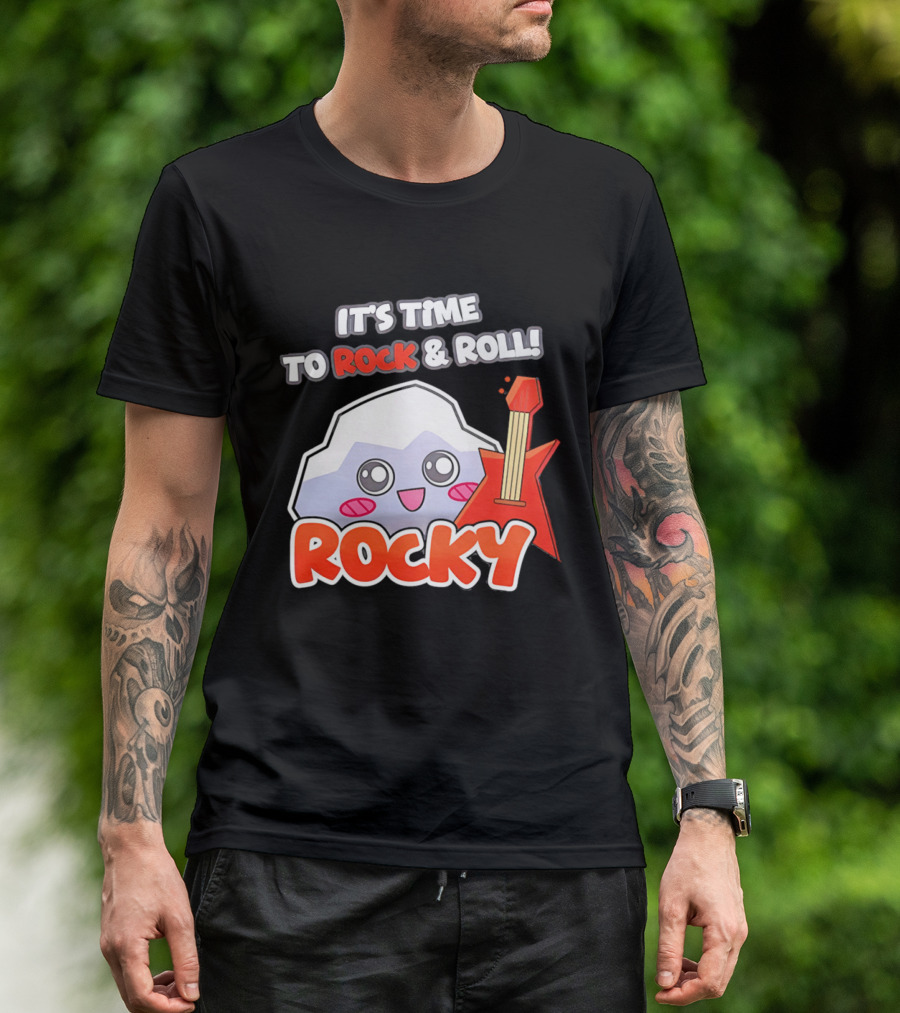 It's Time To Rock And Roll Rocky Rock With Guitar Cute Cartoon T-Shirt