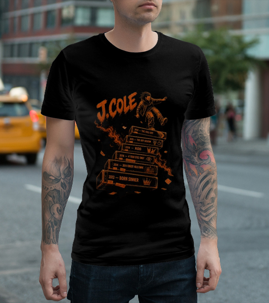 J Cole The Fall Off Tour 2013 Born Sinner 2014 Forest Hills Drive 2016 4 Your Eyez Only KOD 2021 The Off Season Hip Hop Rap Music T-Shirt