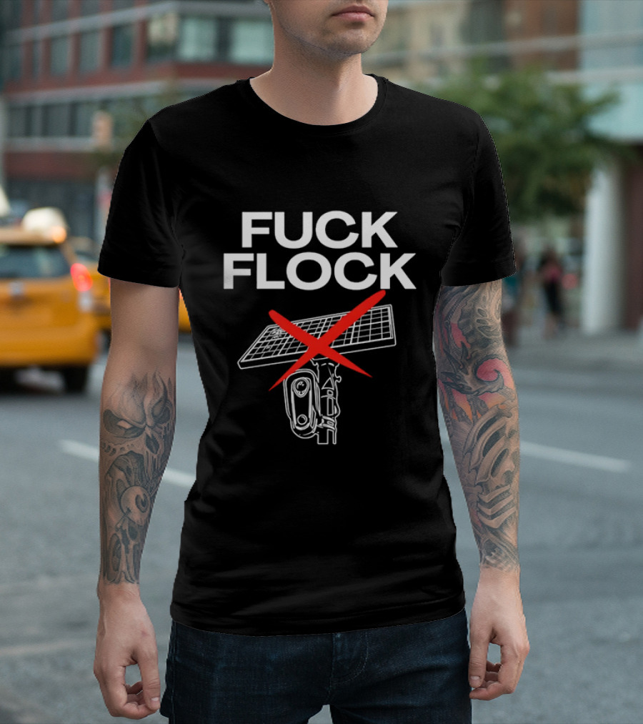 Fuck Flock Surveillance Camera Solar Panel Red X T-Shirt