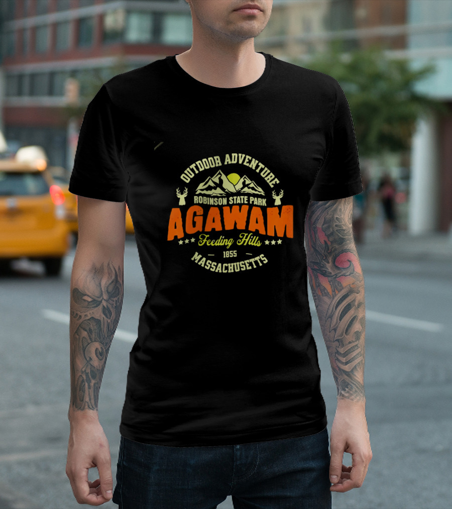 Outdoor Adventure Robinson State Park Agawam Feeding Hills 1855 Massachusetts Mountain Sun Deer T-Shirt