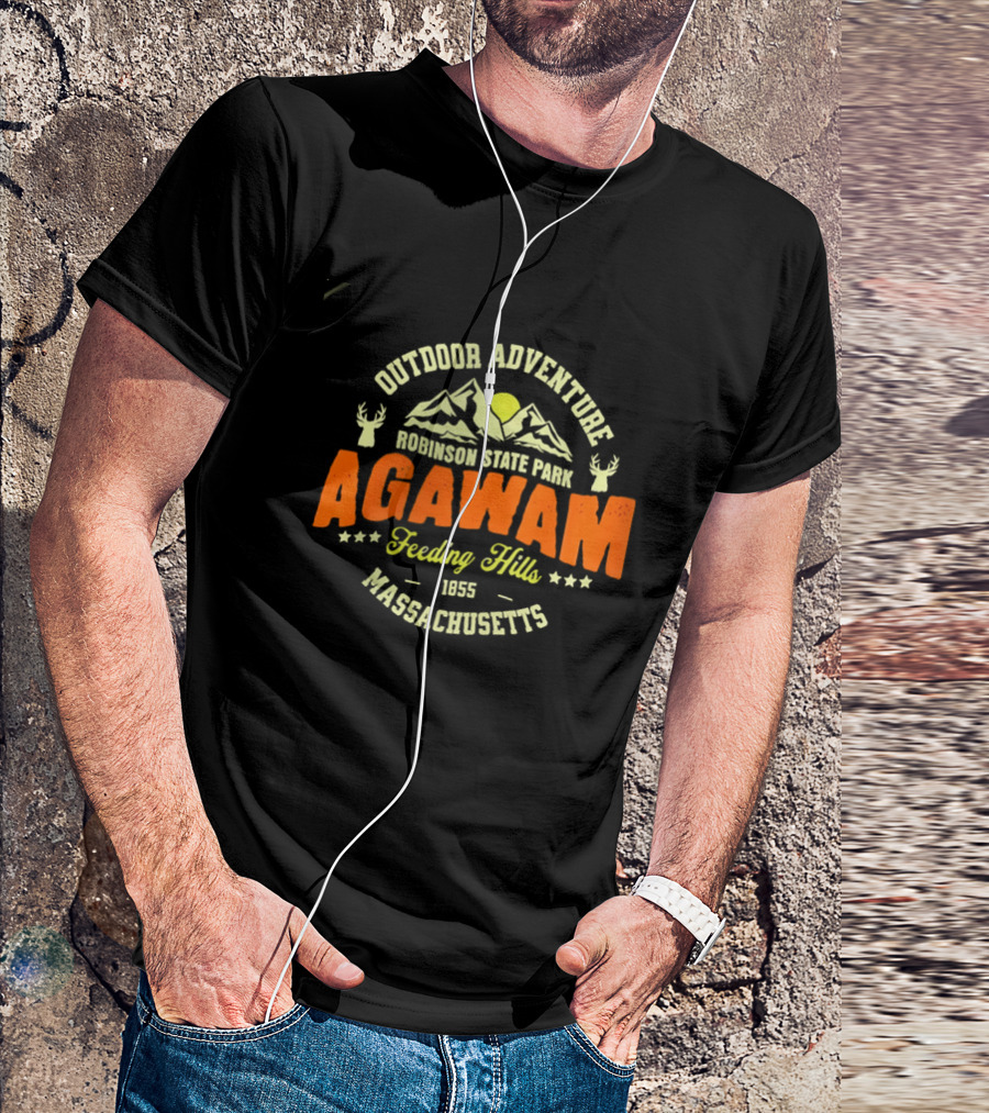 Outdoor Adventure Robinson State Park Agawam Feeding Hills 1855 Massachusetts Mountain Sun Deer T-Shirt