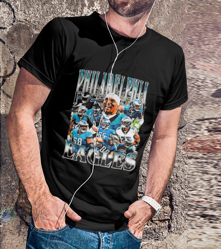 Philadelphia Eagles Player Photo Collage Screaming Metallic Bootleg T-Shirt